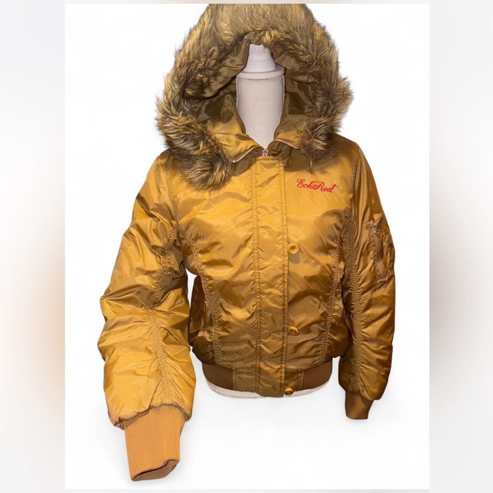 Ecko Red Puffer Jacket with Faux Fur Hood